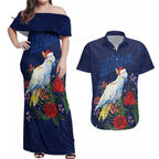 Merry Cocka-mas Couples Matching Off Shoulder Maxi Dress and Hawaiian Shirt Australia Christmas Blue Art - Aussie Hoodie
