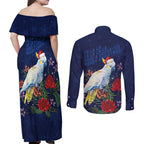 Merry Cocka-mas Couples Matching Off Shoulder Maxi Dress and Long Sleeve Button Shirt Australia Christmas Blue Art - Aussie Hoodie
