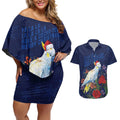 Merry Cocka-mas Couples Matching Off Shoulder Short Dress and Hawaiian Shirt Australia Christmas Blue Art - Aussie Hoodie