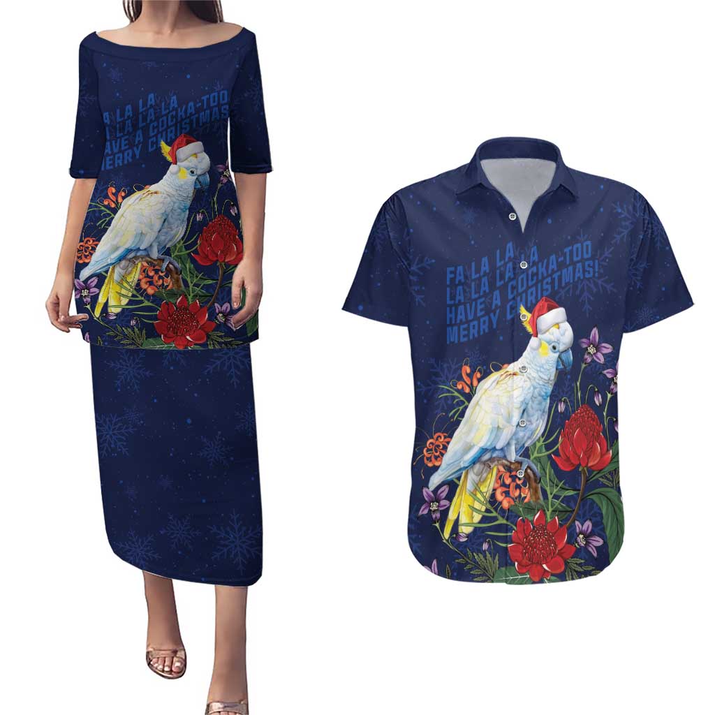 Merry Cocka-mas Couples Matching Puletasi and Hawaiian Shirt Australia Christmas Blue Art - Aussie Hoodie