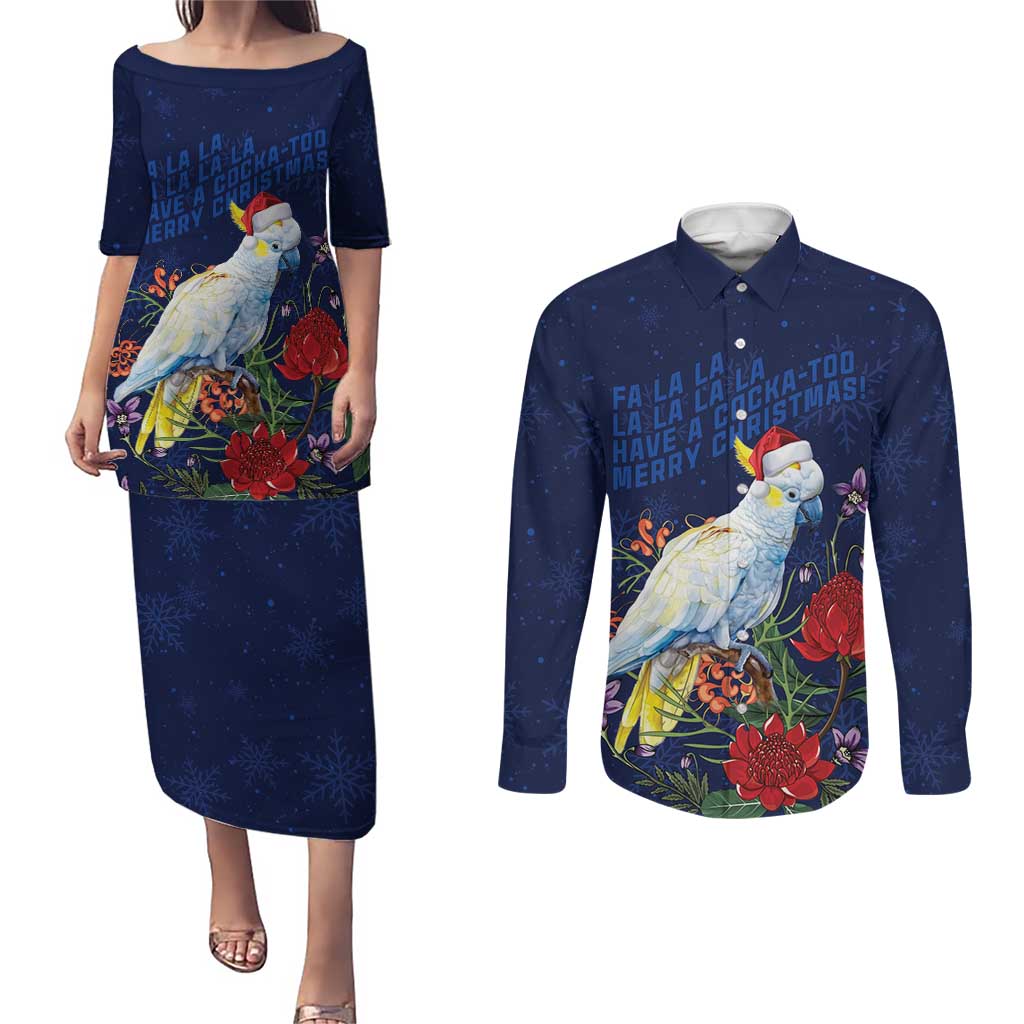 Merry Cocka-mas Couples Matching Puletasi and Long Sleeve Button Shirt Australia Christmas Blue Art - Aussie Hoodie