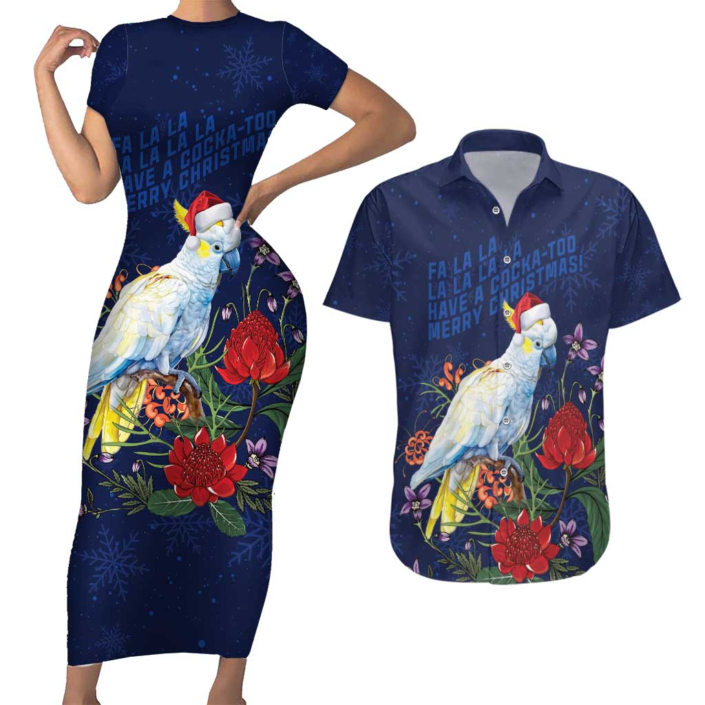 Merry Cocka-mas Couples Matching Short Sleeve Bodycon Dress and Hawaiian Shirt Australia Christmas Blue Art - Aussie Hoodie