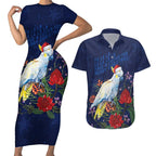 Merry Cocka-mas Couples Matching Short Sleeve Bodycon Dress and Hawaiian Shirt Australia Christmas Blue Art - Aussie Hoodie