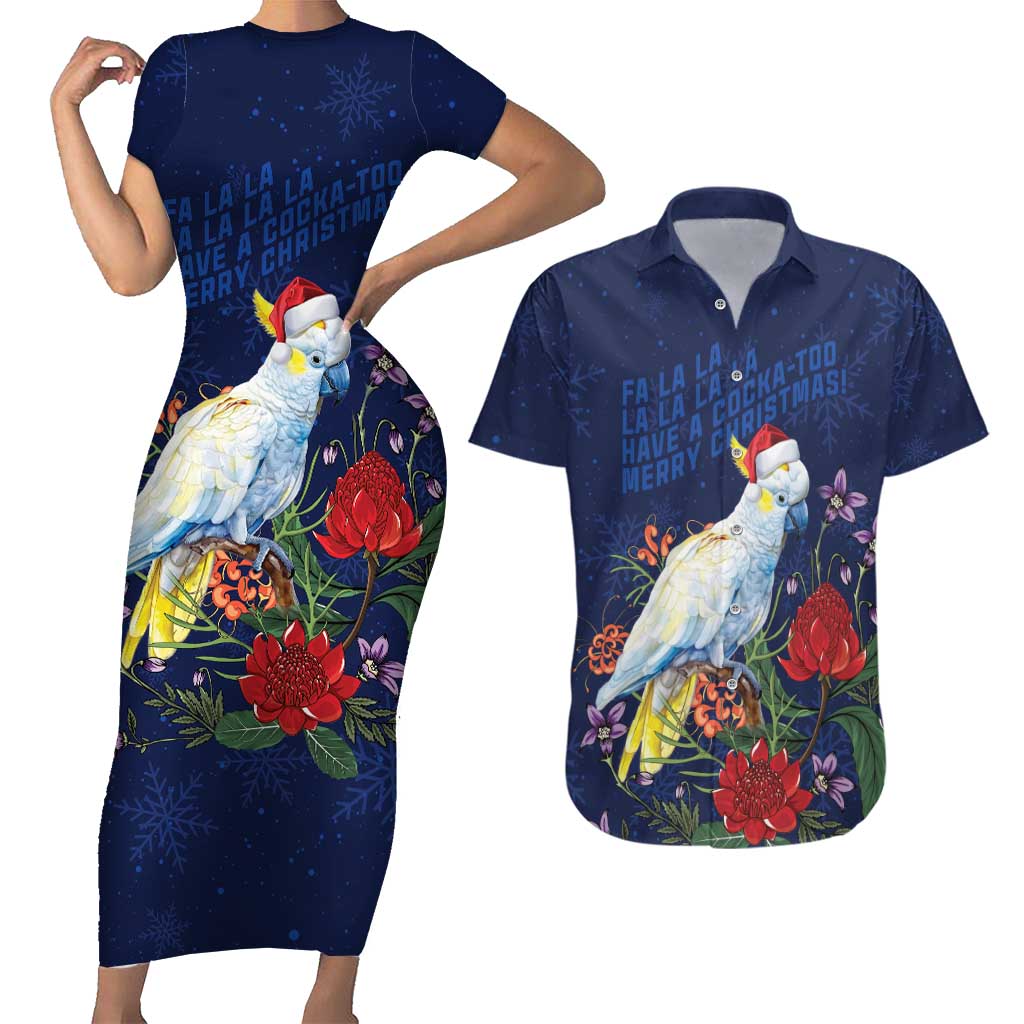 Merry Cocka-mas Couples Matching Short Sleeve Bodycon Dress and Hawaiian Shirt Australia Christmas Blue Art - Aussie Hoodie