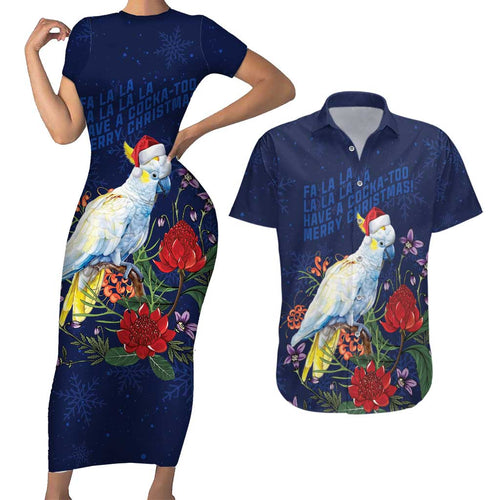 Merry Cocka-mas Couples Matching Short Sleeve Bodycon Dress and Hawaiian Shirt Australia Christmas Blue Art - Aussie Hoodie
