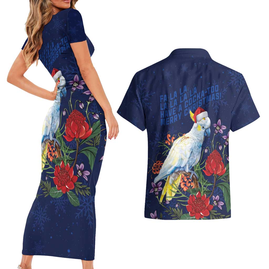 Merry Cocka-mas Couples Matching Short Sleeve Bodycon Dress and Hawaiian Shirt Australia Christmas Blue Art - Aussie Hoodie