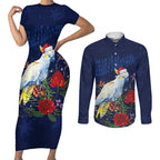 Merry Cocka-mas Couples Matching Short Sleeve Bodycon Dress and Long Sleeve Button Shirt Australia Christmas Blue Art - Aussie Hoodie
