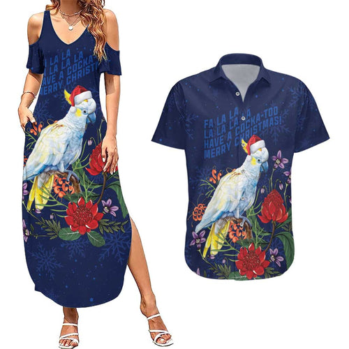 Merry Cocka-mas Couples Matching Summer Maxi Dress and Hawaiian Shirt Australia Christmas Blue Art - Aussie Hoodie