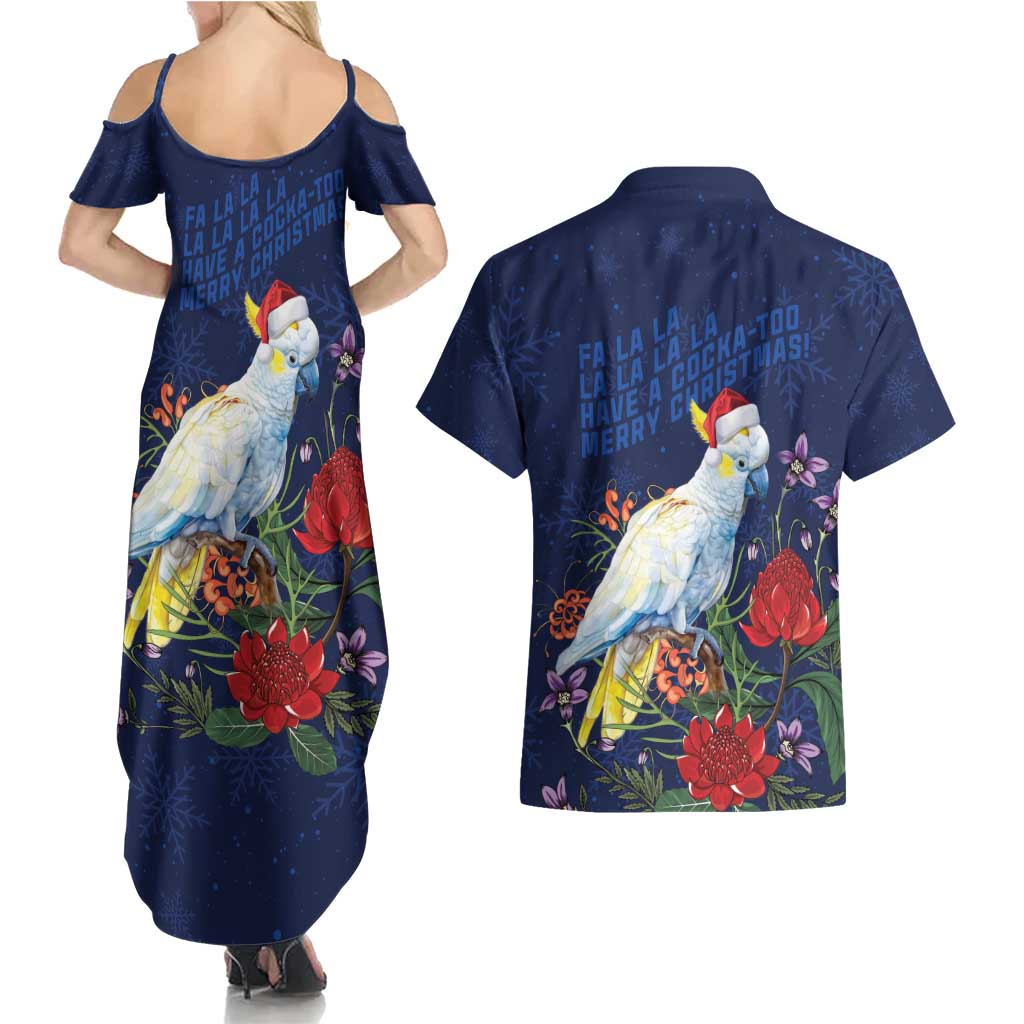 Merry Cocka-mas Couples Matching Summer Maxi Dress and Hawaiian Shirt Australia Christmas Blue Art - Aussie Hoodie