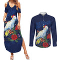 Merry Cocka-mas Couples Matching Summer Maxi Dress and Long Sleeve Button Shirt Australia Christmas Blue Art - Aussie Hoodie