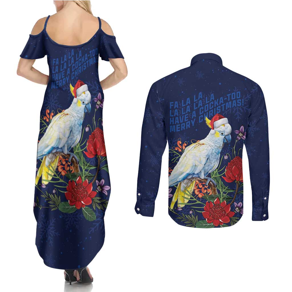 Merry Cocka-mas Couples Matching Summer Maxi Dress and Long Sleeve Button Shirt Australia Christmas Blue Art - Aussie Hoodie