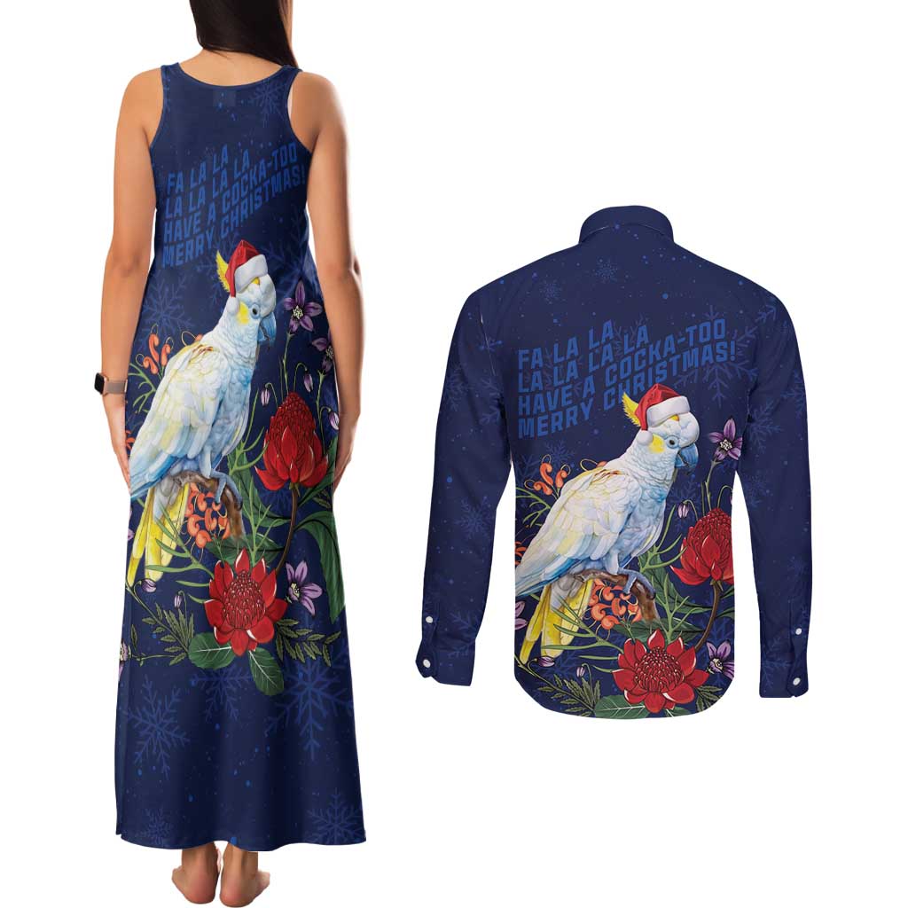 Merry Cocka-mas Couples Matching Tank Maxi Dress and Long Sleeve Button Shirt Australia Christmas Blue Art - Aussie Hoodie