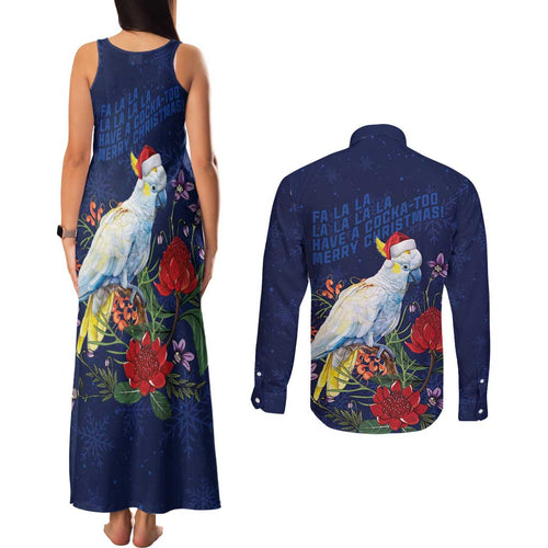 Merry Cocka-mas Couples Matching Tank Maxi Dress and Long Sleeve Button Shirt Australia Christmas Blue Art - Aussie Hoodie