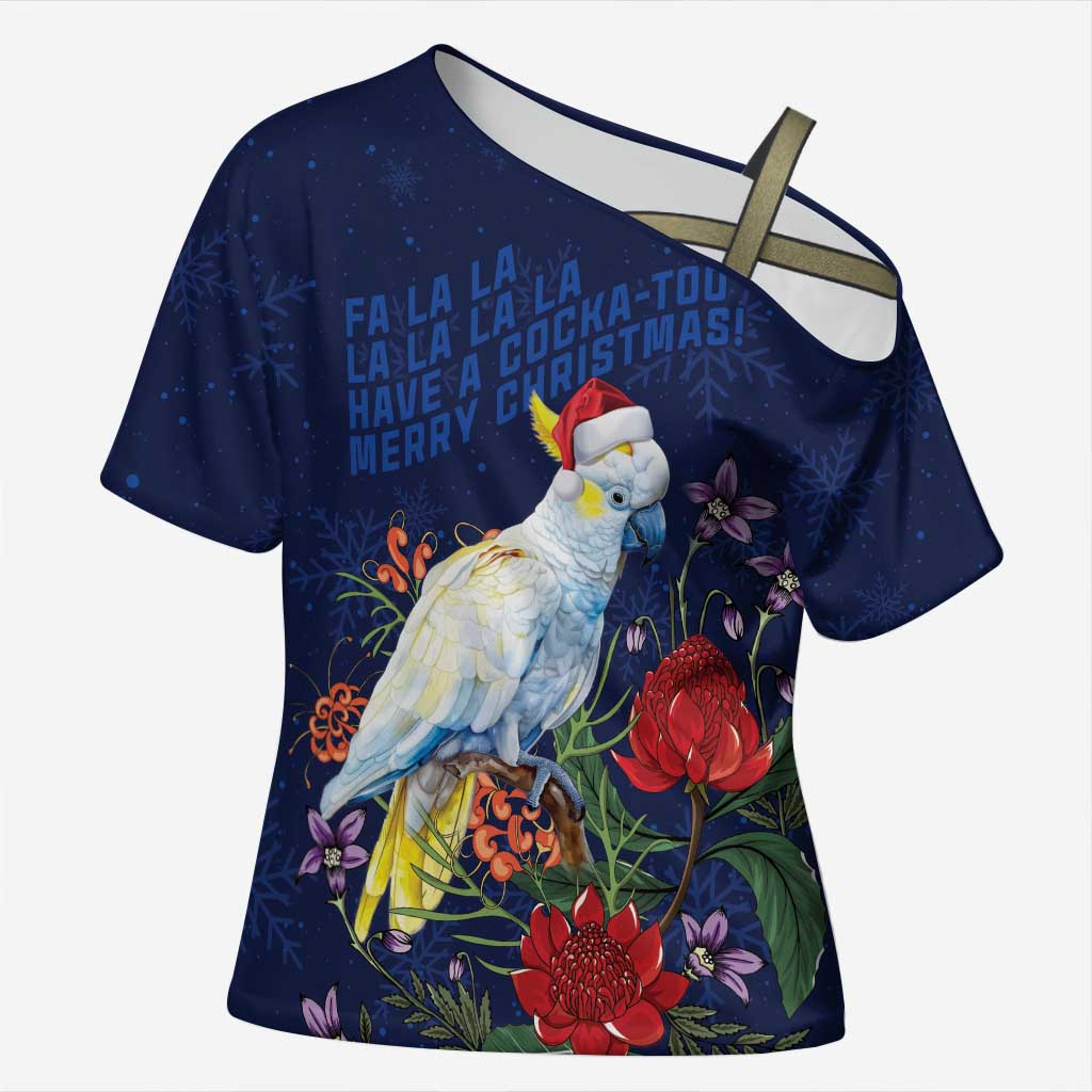 Merry Cocka-mas Cross Shoulder Shirt Australia Christmas Blue Art - Aussie Hoodie
