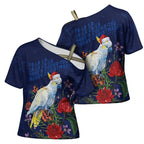 Merry Cocka-mas Cross Shoulder Shirt Australia Christmas Blue Art - Aussie Hoodie