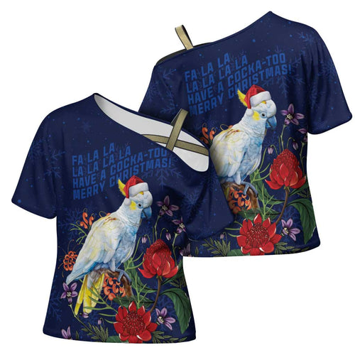 Merry Cocka-mas Cross Shoulder Shirt Australia Christmas Blue Art - Aussie Hoodie