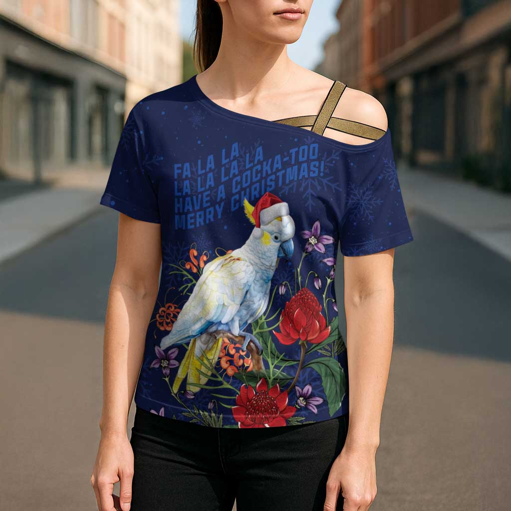 Merry Cocka-mas Cross Shoulder Shirt Australia Christmas Blue Art - Aussie Hoodie
