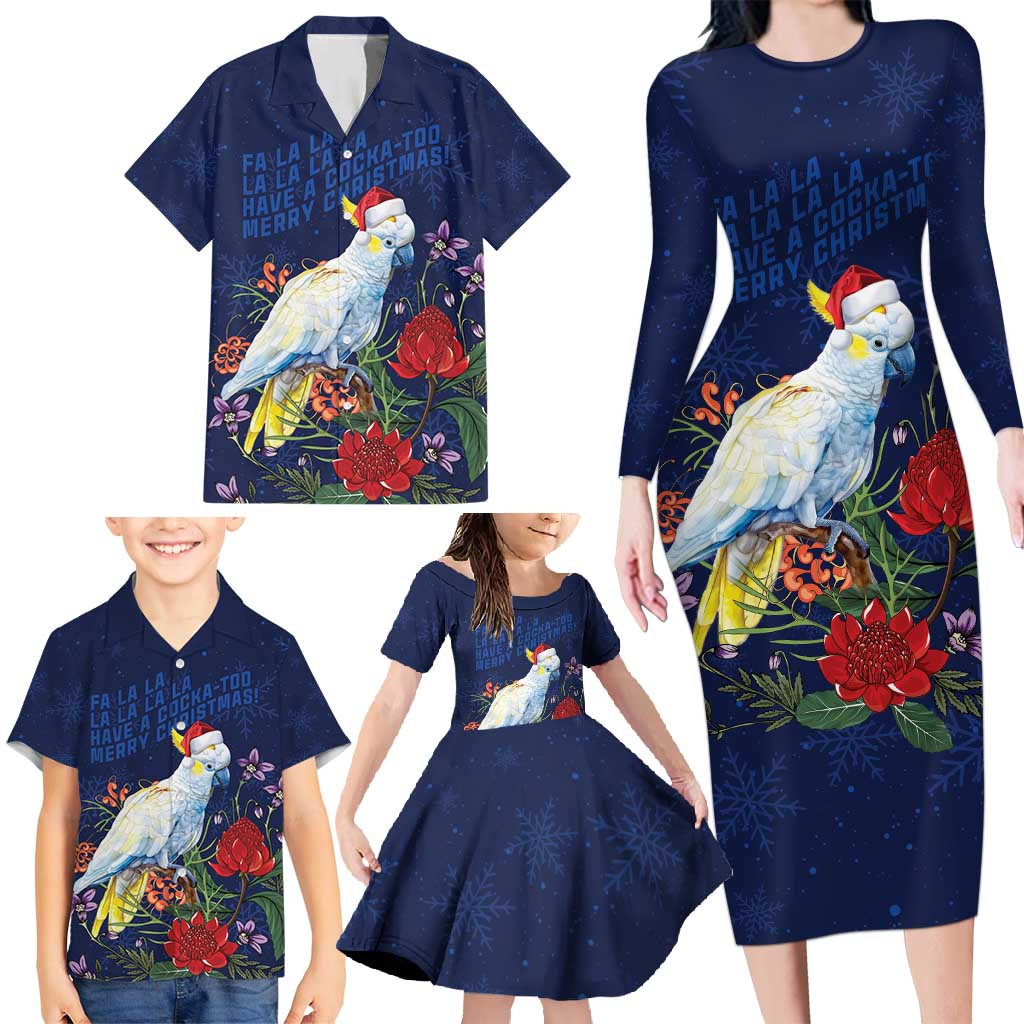 Merry Cocka-mas Family Matching Long Sleeve Bodycon Dress and Hawaiian Shirt Australia Christmas Blue Art - Aussie Hoodie