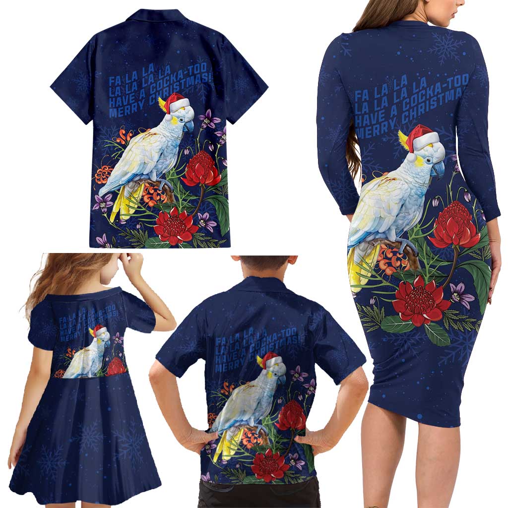 Merry Cocka-mas Family Matching Long Sleeve Bodycon Dress and Hawaiian Shirt Australia Christmas Blue Art - Aussie Hoodie