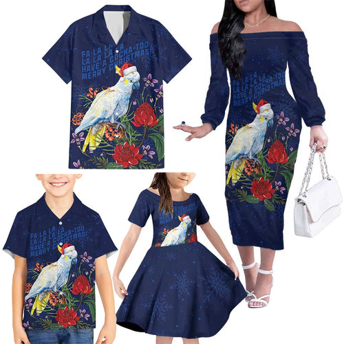 Merry Cocka-mas Family Matching Off The Shoulder Long Sleeve Dress and Hawaiian Shirt Australia Christmas Blue Art - Aussie Hoodie