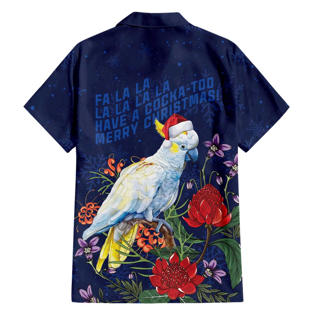 Merry Cocka-mas Family Matching Off The Shoulder Long Sleeve Dress and Hawaiian Shirt Australia Christmas Blue Art - Aussie Hoodie