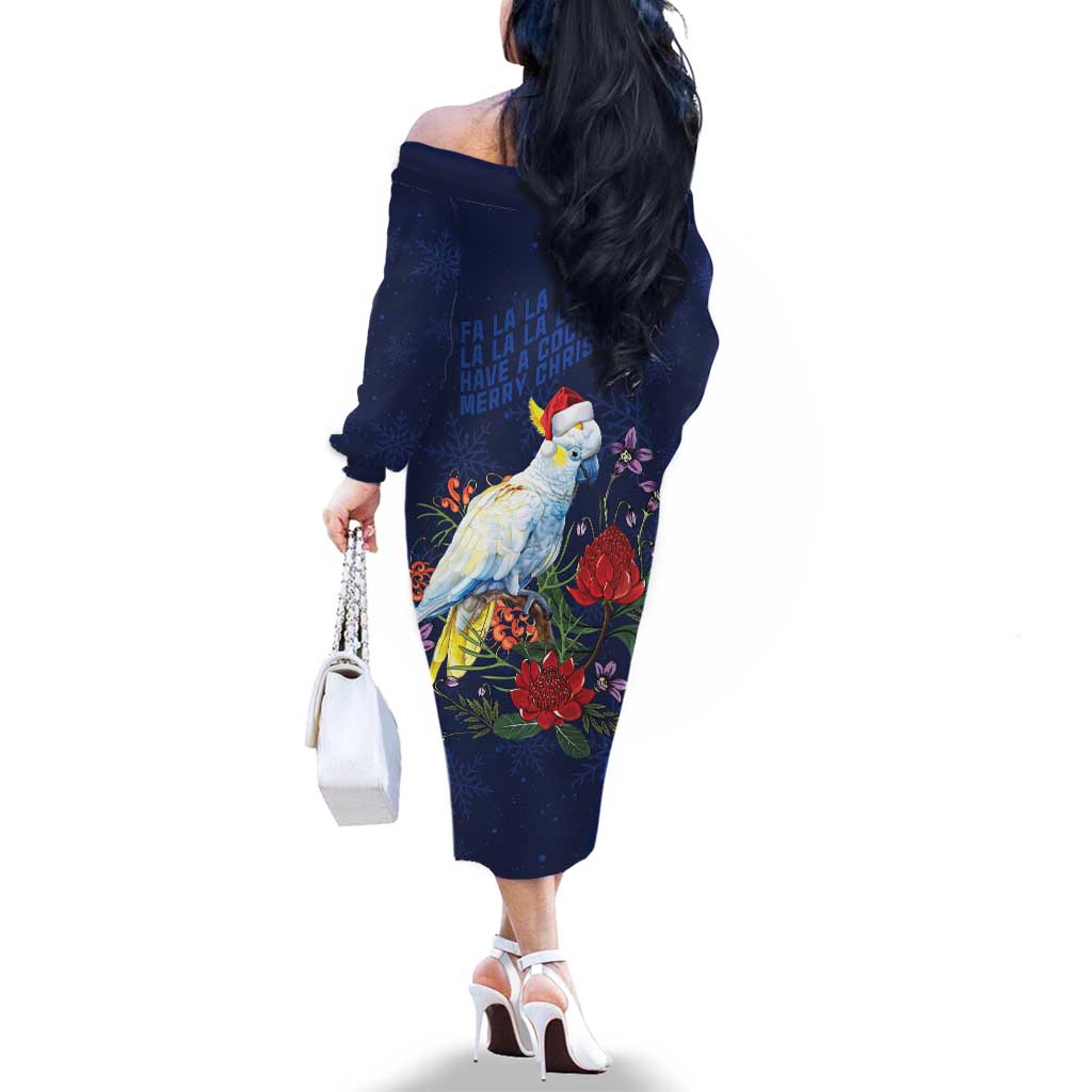 Merry Cocka-mas Family Matching Off The Shoulder Long Sleeve Dress and Hawaiian Shirt Australia Christmas Blue Art - Aussie Hoodie