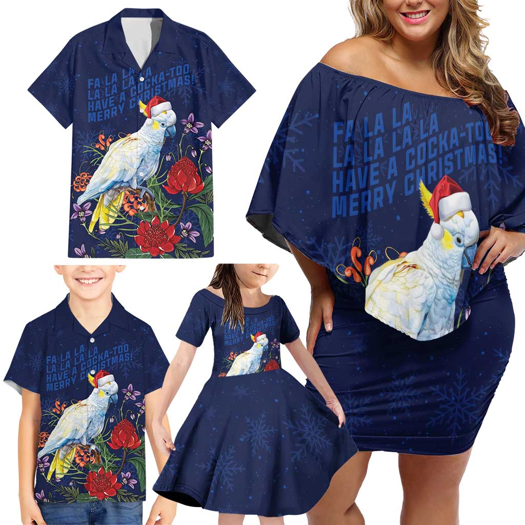 Merry Cocka-mas Family Matching Off Shoulder Short Dress and Hawaiian Shirt Australia Christmas Blue Art - Aussie Hoodie