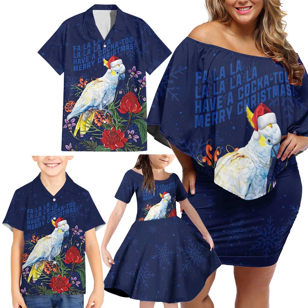Merry Cocka-mas Family Matching Off Shoulder Short Dress and Hawaiian Shirt Australia Christmas Blue Art - Aussie Hoodie