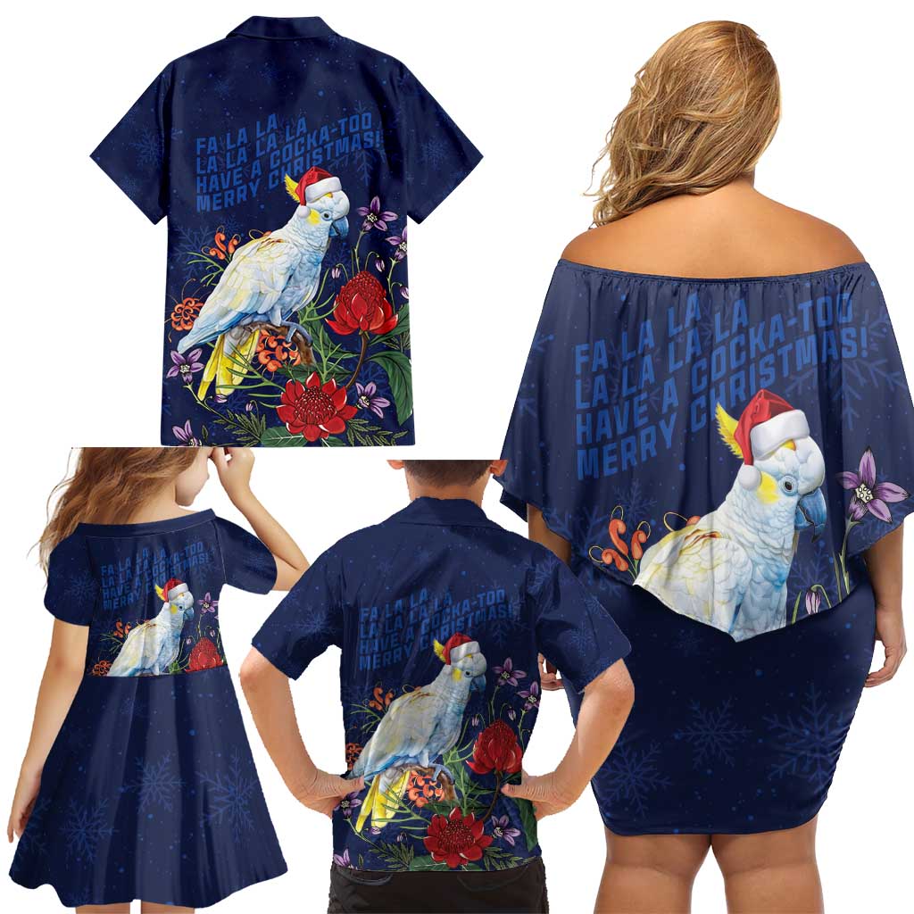 Merry Cocka-mas Family Matching Off Shoulder Short Dress and Hawaiian Shirt Australia Christmas Blue Art - Aussie Hoodie