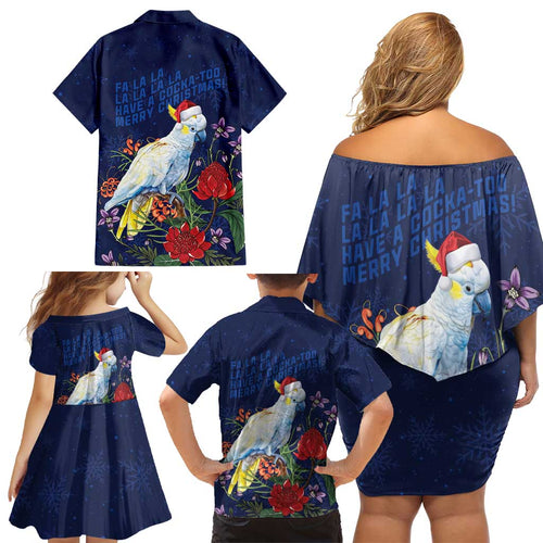 Merry Cocka-mas Family Matching Off Shoulder Short Dress and Hawaiian Shirt Australia Christmas Blue Art - Aussie Hoodie