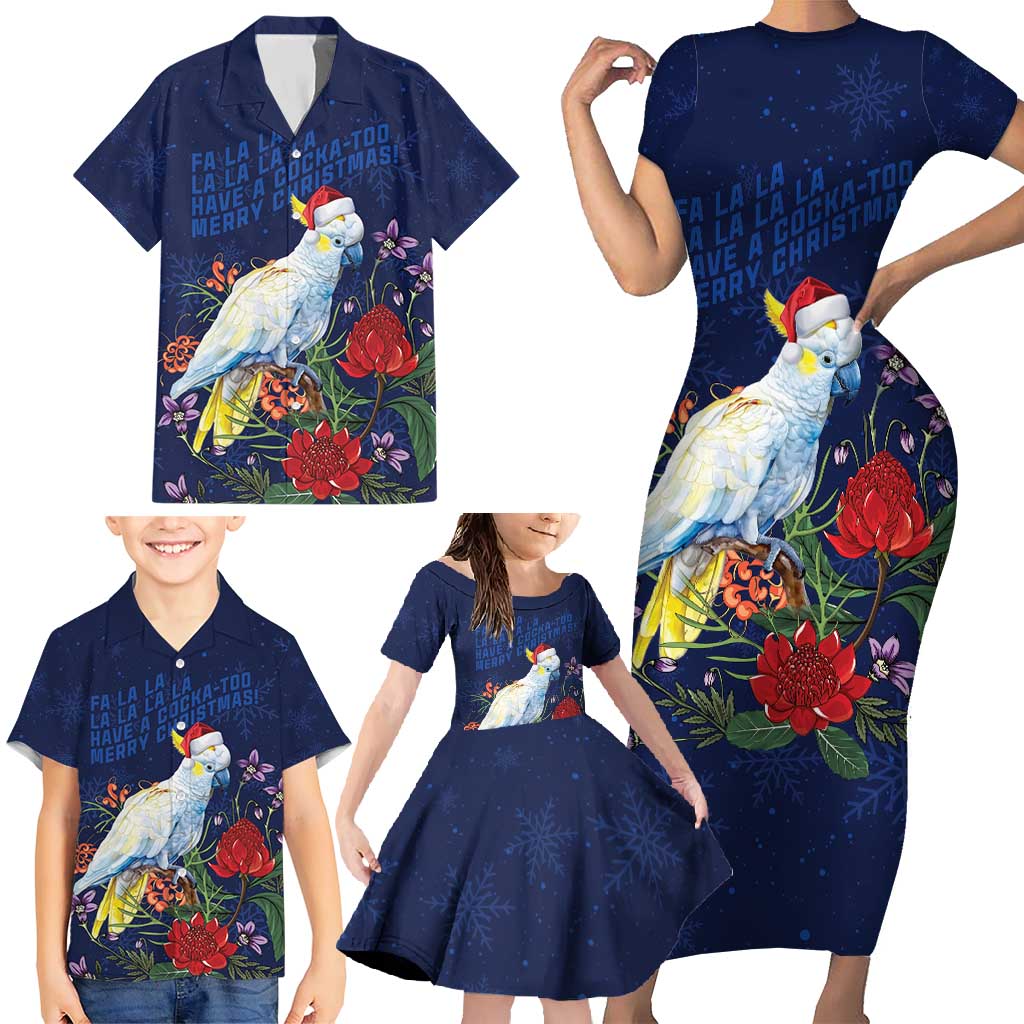 Merry Cocka-mas Family Matching Short Sleeve Bodycon Dress and Hawaiian Shirt Australia Christmas Blue Art - Aussie Hoodie