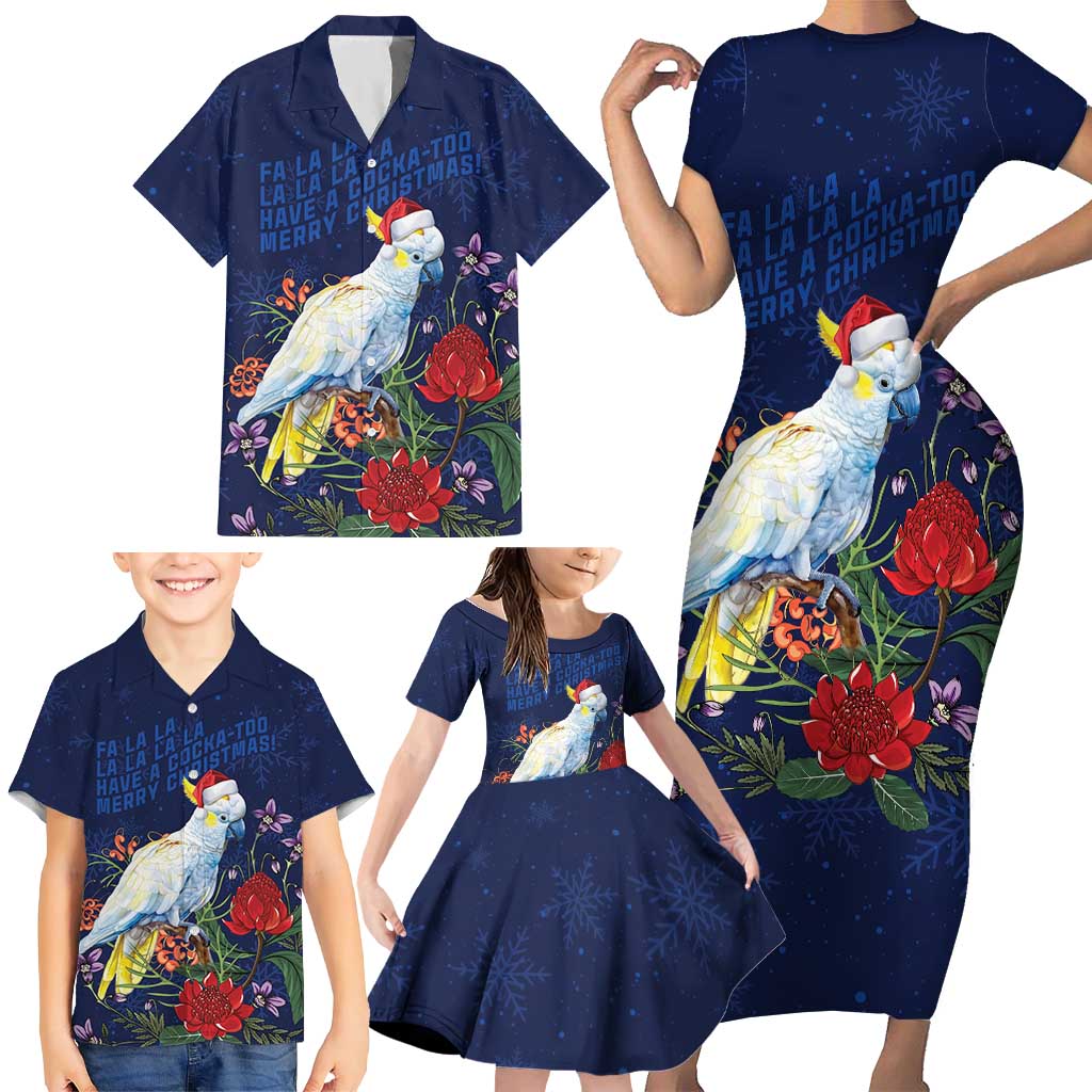 Merry Cocka-mas Family Matching Short Sleeve Bodycon Dress and Hawaiian Shirt Australia Christmas Blue Art - Aussie Hoodie