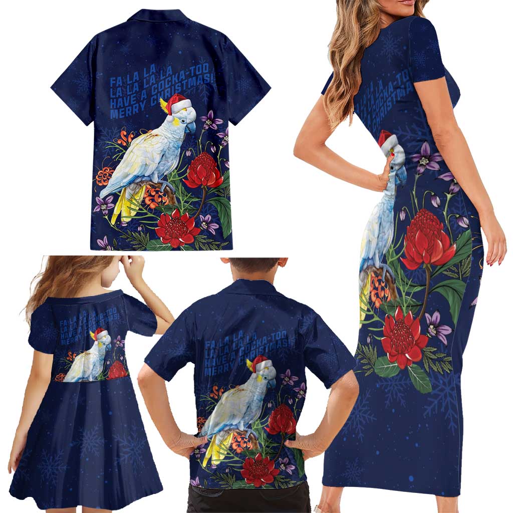 Merry Cocka-mas Family Matching Short Sleeve Bodycon Dress and Hawaiian Shirt Australia Christmas Blue Art - Aussie Hoodie
