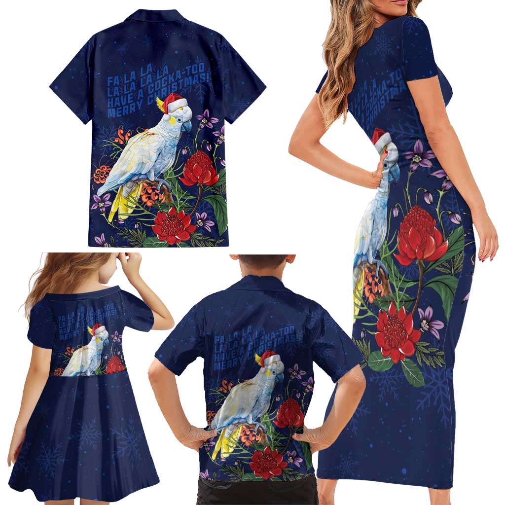 Merry Cocka-mas Family Matching Short Sleeve Bodycon Dress and Hawaiian Shirt Australia Christmas Blue Art - Aussie Hoodie