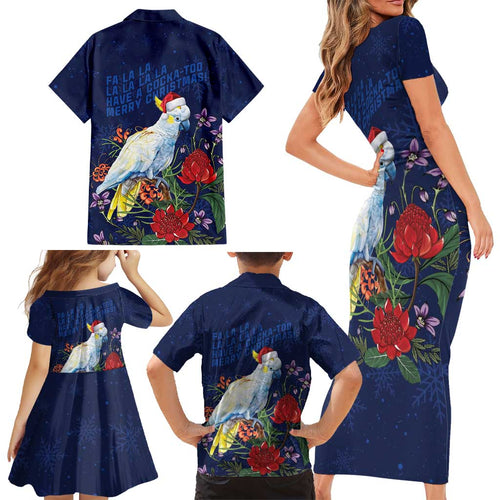 Merry Cocka-mas Family Matching Short Sleeve Bodycon Dress and Hawaiian Shirt Australia Christmas Blue Art - Aussie Hoodie