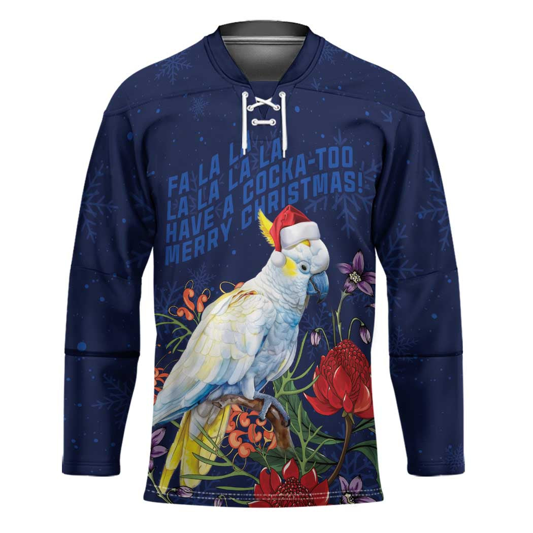 Merry Cocka-mas Hockey Jersey Australia Christmas Blue Art - Aussie Hoodie