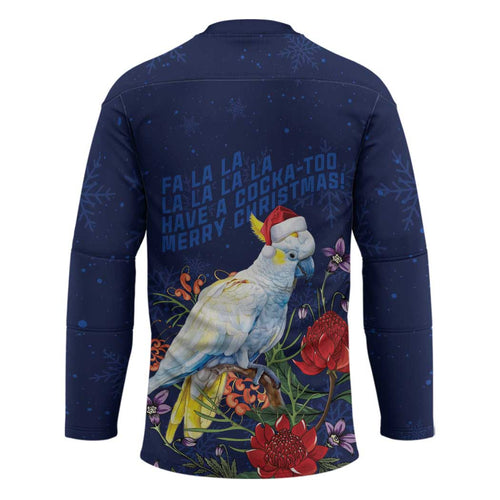 Merry Cocka-mas Hockey Jersey Australia Christmas Blue Art - Aussie Hoodie