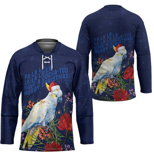 Merry Cocka-mas Hockey Jersey Australia Christmas Blue Art - Aussie Hoodie