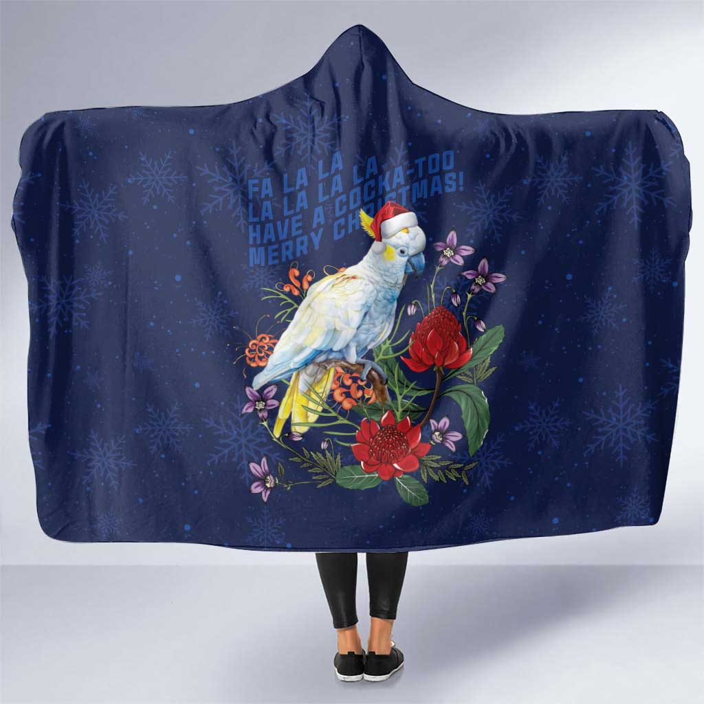 Merry Cocka-mas Hooded Blanket Australia Christmas Blue Art - Aussie Hoodie
