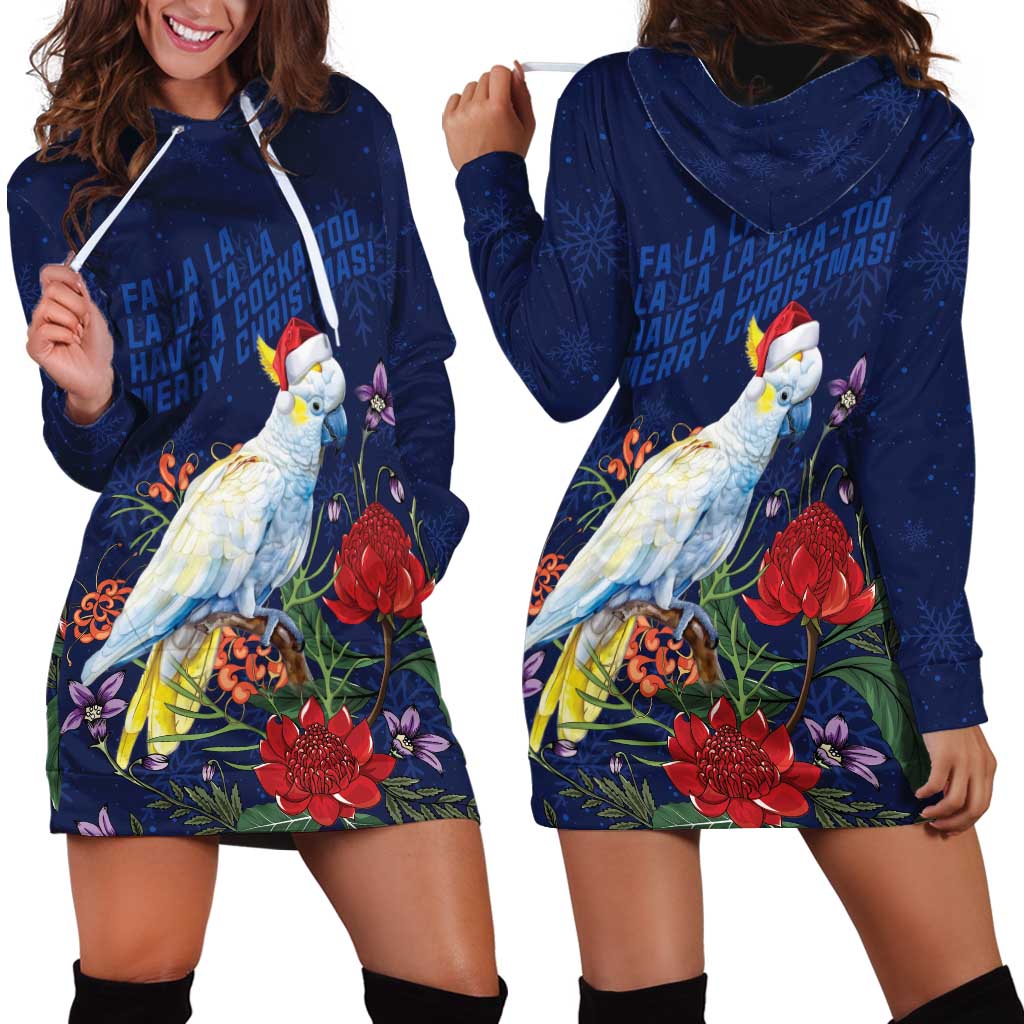 Merry Cocka-mas Hoodie Dress Australia Christmas Blue Art - Aussie Hoodie