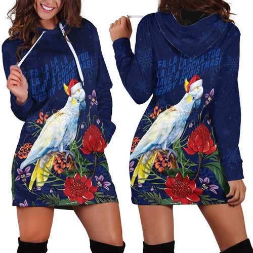 Merry Cocka-mas Hoodie Dress Australia Christmas Blue Art - Aussie Hoodie