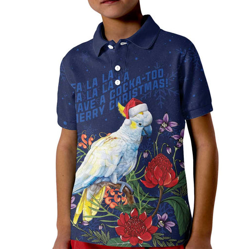 Merry Cocka-mas Kid Polo Shirt Australia Christmas Blue Art - Aussie Hoodie