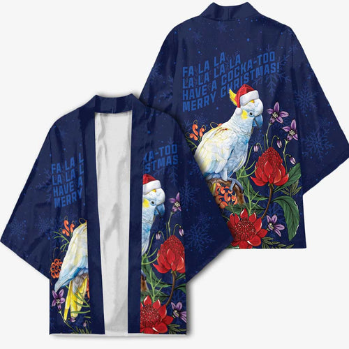 Merry Cocka-mas Kimono Australia Christmas Blue Art - Aussie Hoodie