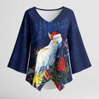 Merry Cocka-mas Kimono Sleeve Blouse Australia Christmas Blue Art - Aussie Hoodie