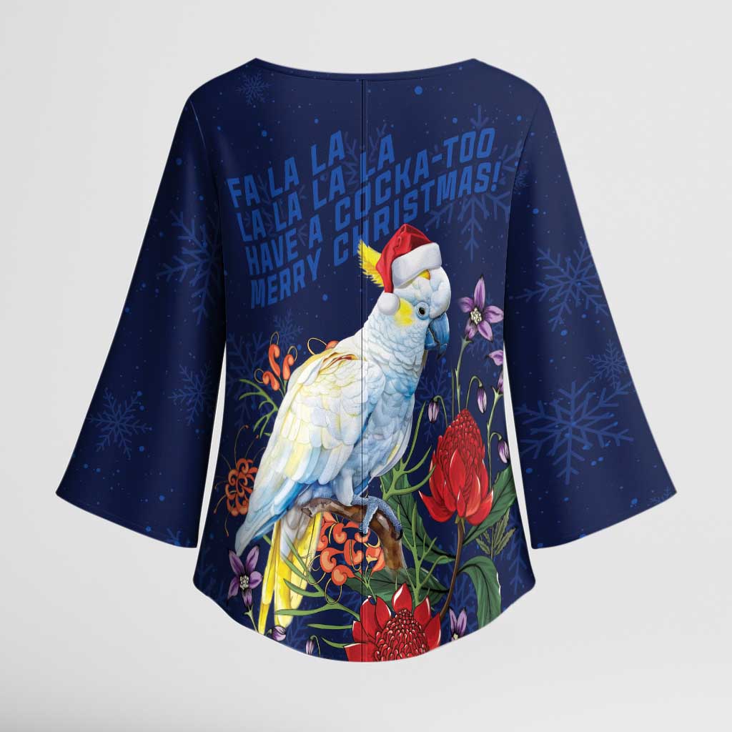 Merry Cocka-mas Kimono Sleeve Blouse Australia Christmas Blue Art - Aussie Hoodie