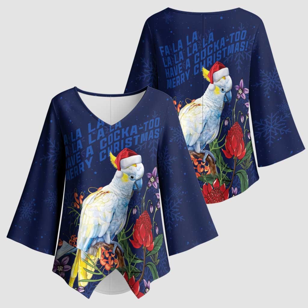 Merry Cocka-mas Kimono Sleeve Blouse Australia Christmas Blue Art - Aussie Hoodie