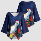 Merry Cocka-mas Kimono Sleeve Blouse Australia Christmas Blue Art - Aussie Hoodie
