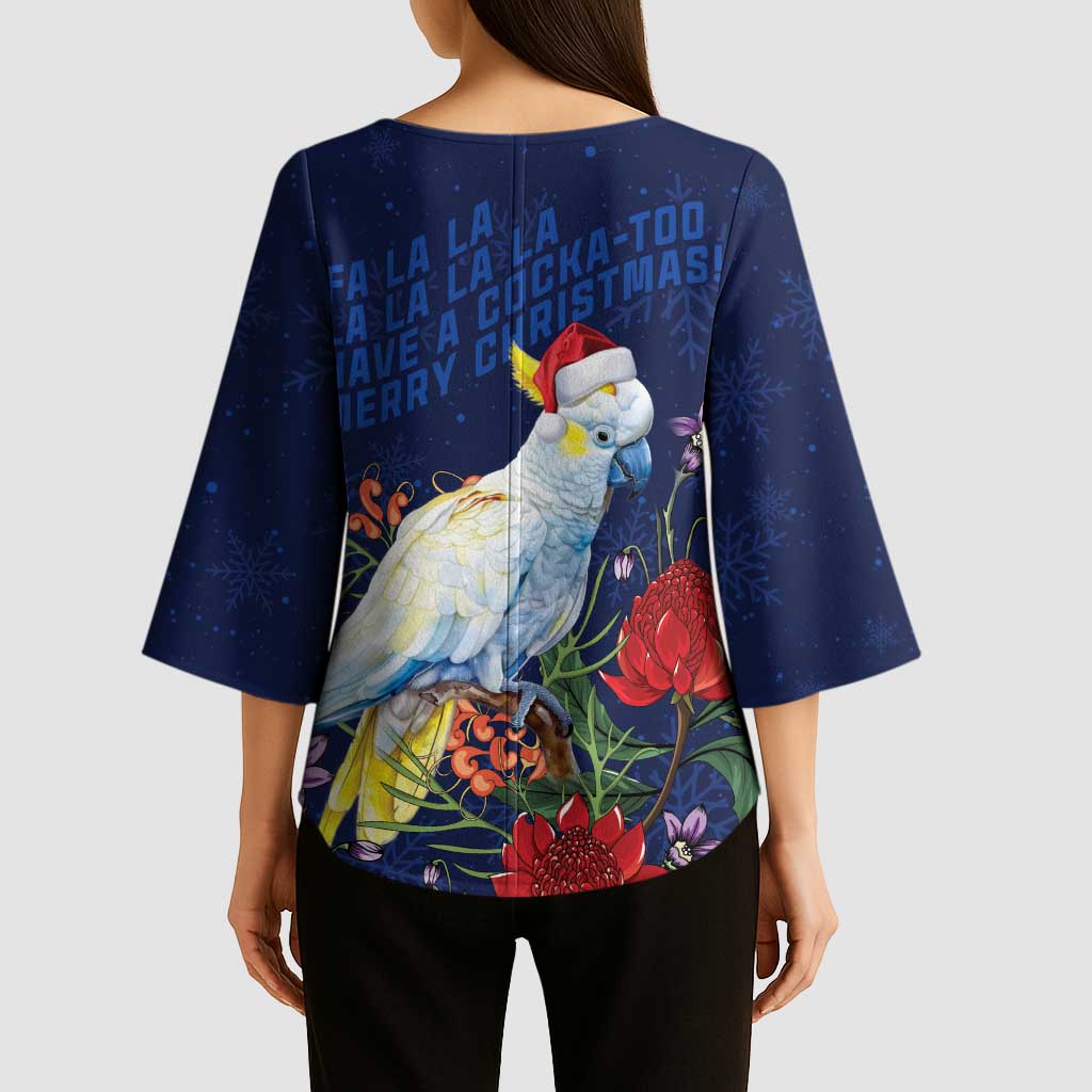 Merry Cocka-mas Kimono Sleeve Blouse Australia Christmas Blue Art - Aussie Hoodie