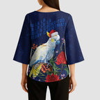 Merry Cocka-mas Kimono Sleeve Blouse Australia Christmas Blue Art - Aussie Hoodie