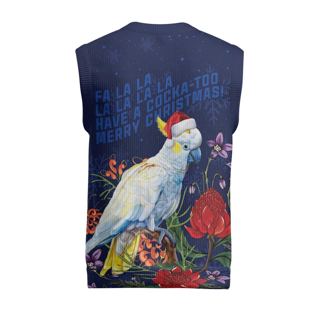 Merry Cocka-mas Christmas Knitted V-Neck Vest Australia Christmas Blue Art - Aussie Hoodie